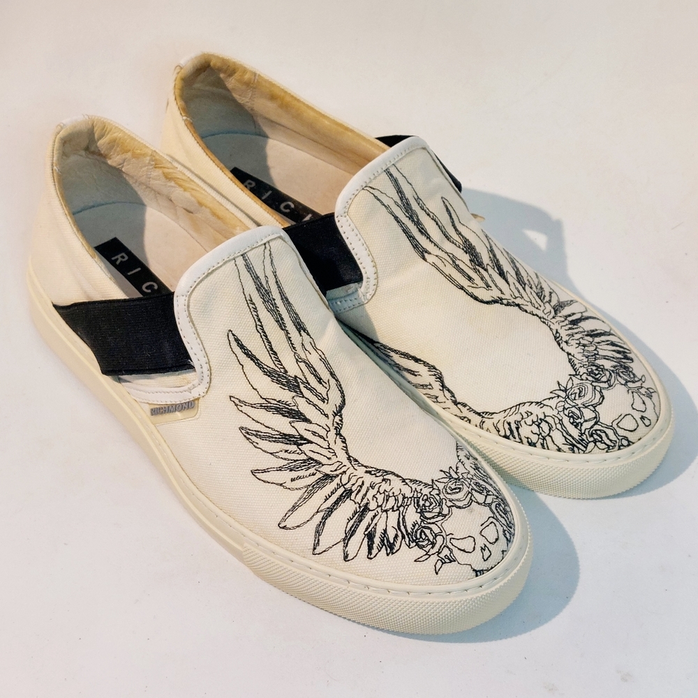John Richmond printed canvas & leather slip-on sneakers, EU40, deadstock/flaws - Picture 7 of 10